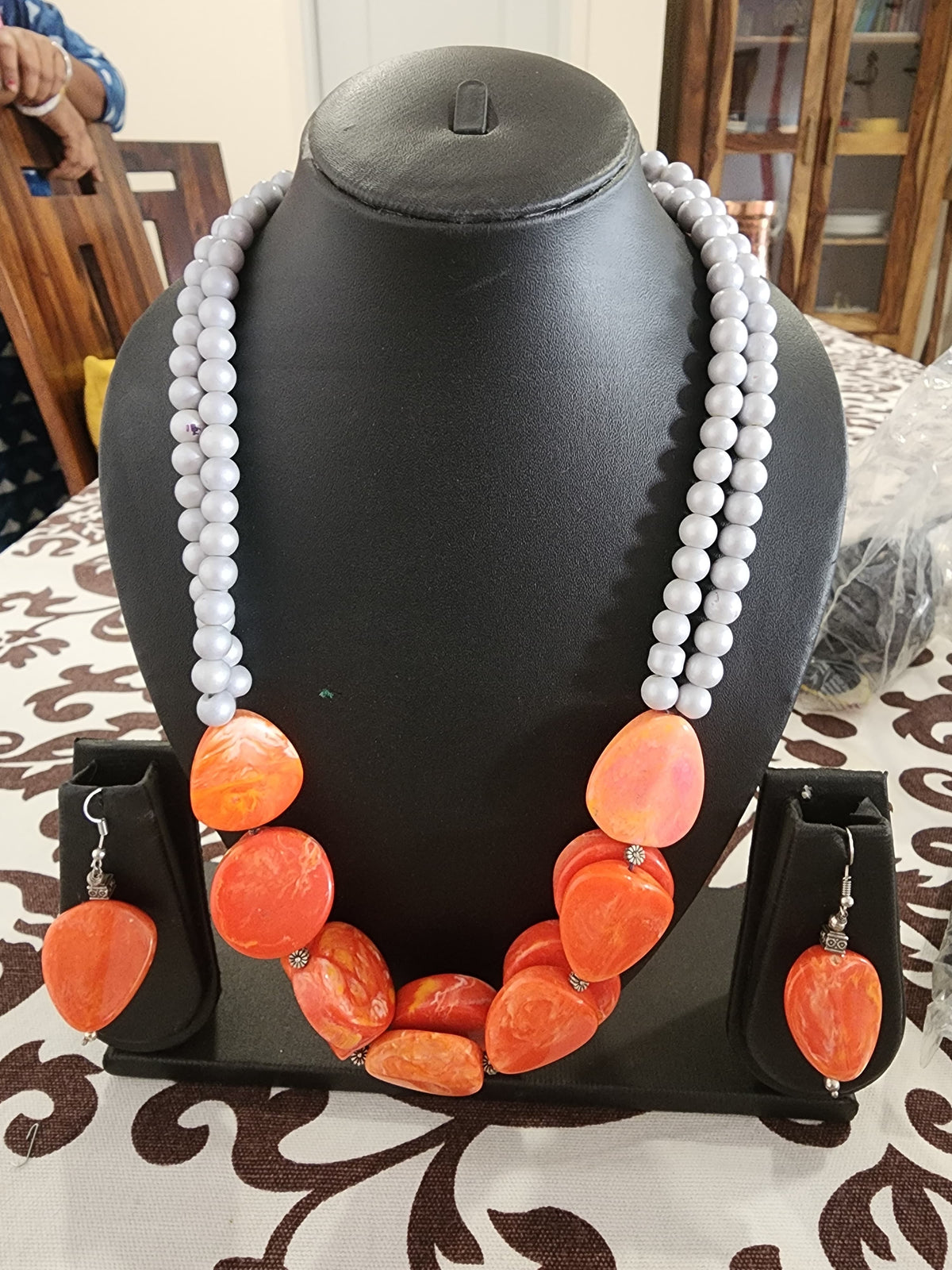 Pearl & Bead Necklace with Earrings