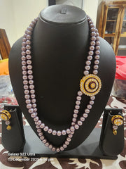 Side Pendant Pearl Necklace with Earrings