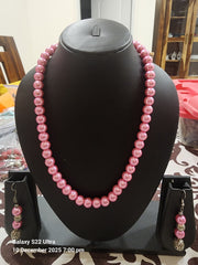 Baby Pink Pearl Necklace with Earrings
