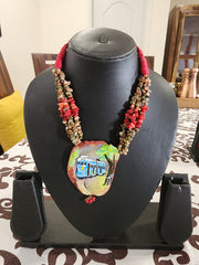 Textured Stone Necklace with Handpainted Tram Clay Pendant