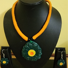 Handpainted Clay Pendant & Earrings Necklace